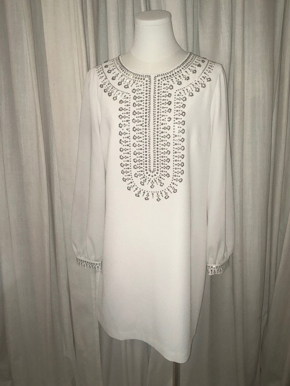 Trina Turk White Embellished Shift Dress | Size  8